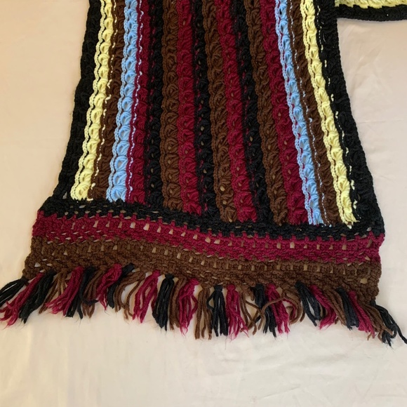 Handmade Crochet Scarf -- blend of maroon, black, brown, blue, yellow - Picture 9 of 10